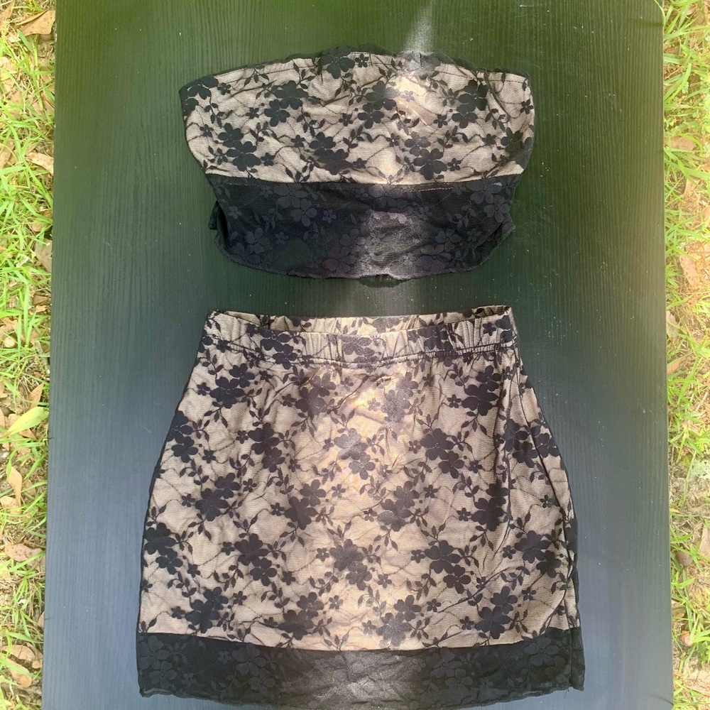 SHEIN Black and Tan Strapless Two Piece Outfit